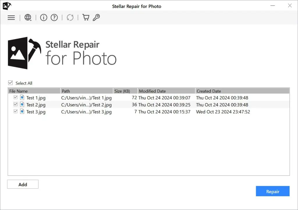 Stellar Repair for Photo Select Photos